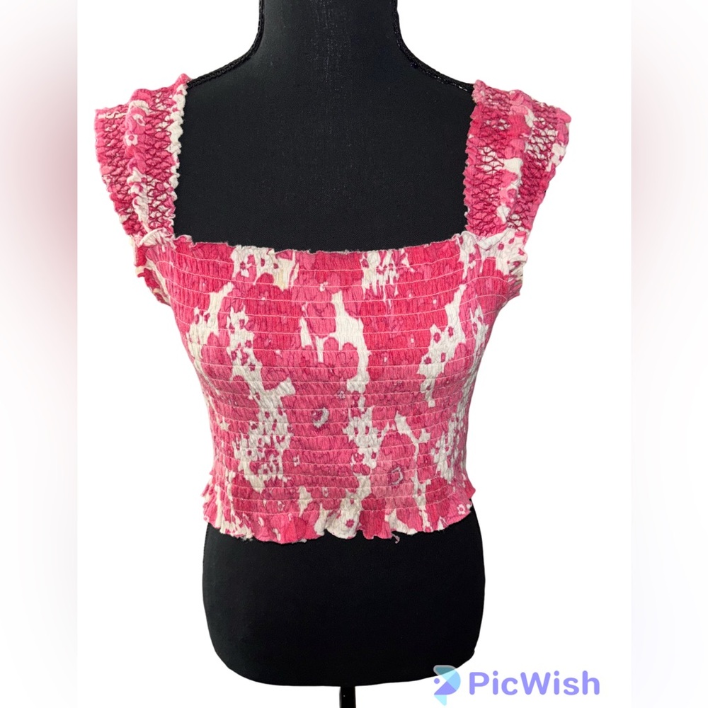 Urban Outfitters floral pink smocked crop top